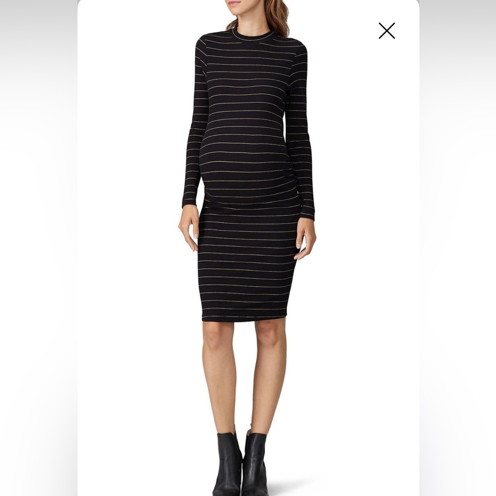 soon maternity Casima Maternity Dress Small Black Gold Stripe